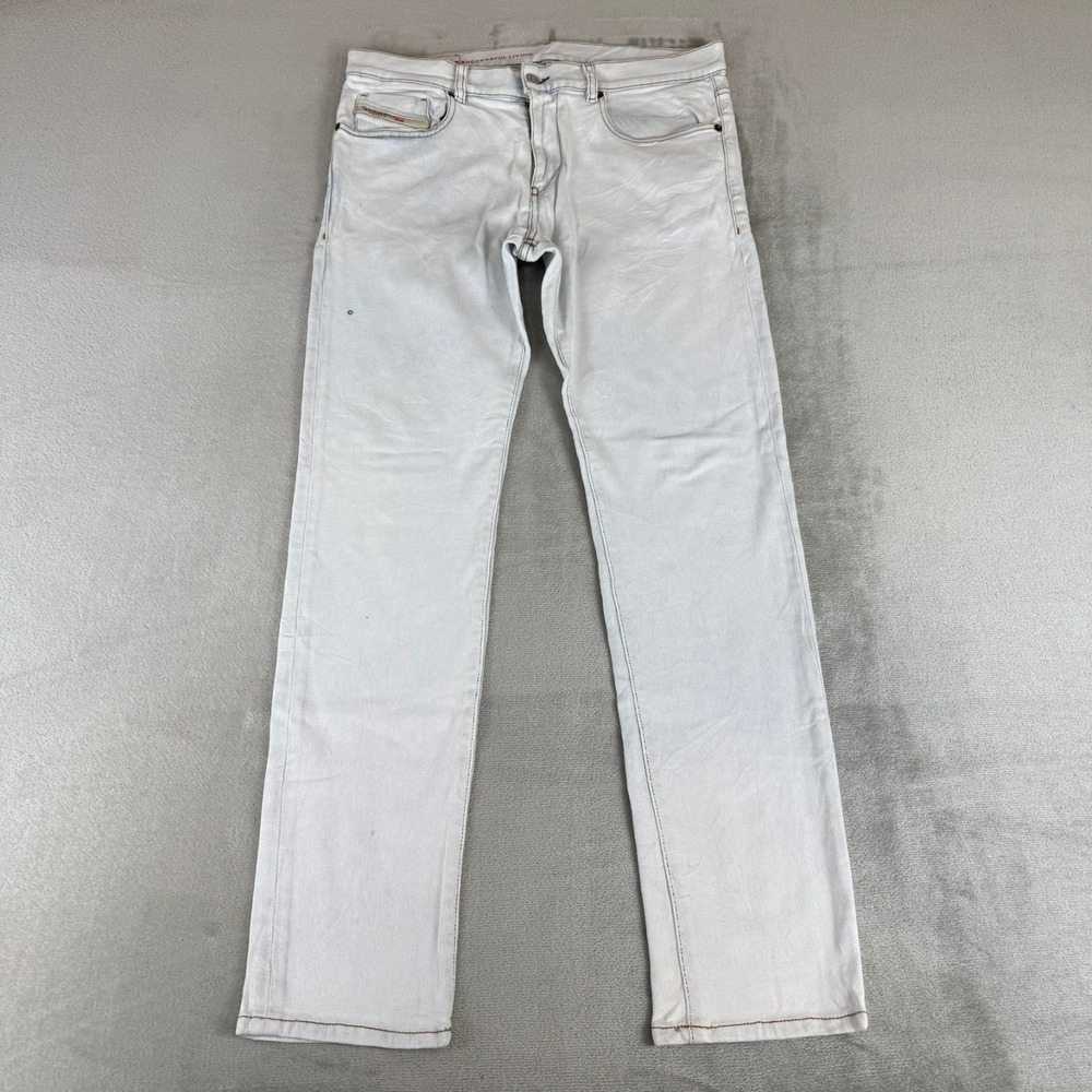 Diesel D-Strukt Straight Leg Jeans Mens 33x32 White Denim Distressed Stretch Zip